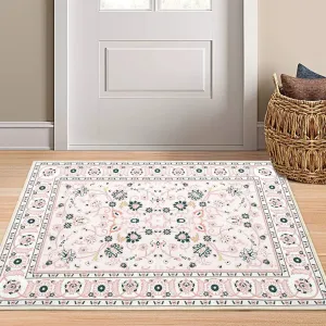 Area Rug Pink 2x3 Door Mat Washable Indoor Area Rug Vintage Rug Area Rug Distressed Medallion Area Rug Non Slip Boho Floor Carpet for Living Room Bedroom Kitchen Home Office