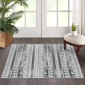 Geometric Area Rug 2x3 - Machine Washable, Easy-Cleaning, Non-Shedding, Stain Resistant, Non-Slip, Foldable Indoor Mat for Living Room, Bedroom, Kitchen, Entryway, Bathroom, Grey