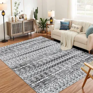 Geometric Area Rug 3x5 - Machine Washable, Easy-Cleaning, Non-Shedding, Stain Resistant, Non-Slip, Foldable Indoor Mat for Living Room, Bedroom, Kitchen, Entryway, Bathroom, Grey