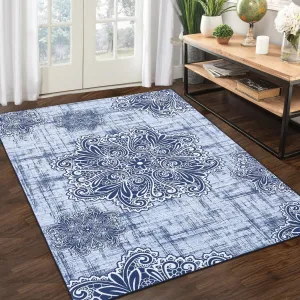 Washable Area Rug 3x5 Non-Slip Indoor Rug for Kitchen Entryway Low-Pile Front Door Mat for Bedroom Entry Foyer Laundry Room, Blue
