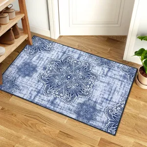 Small Area Rug 2x3 Medallion Vintage Rugs Non-Slip Backing Entryway Rug Stain Resistant Low Pile Ultra-Thin Carpet Rug for Bathroom Bedroom Living Room