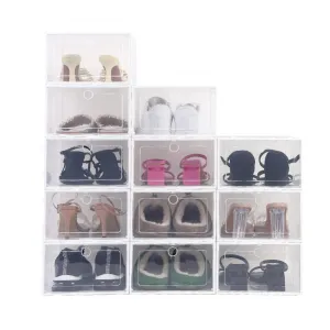 Shoe Organizer, 12 Pack Shoe Storage Box, Clear Plastic Stackable Sneaker Storage, All-in-One Space Saving Shoe Holder Case with Doors for Closet Under Bed Entryway, Sturdy & Durable