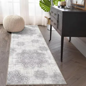 Washable Area Rug 3x5 Non-Slip Indoor Rug for Kitchen Entryway Low-Pile Front Door Mat for Bedroom Entry Foyer Laundry Room, Beige/Grey