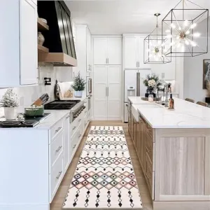 Vintage 2x6 Geometric Runner Rug Faux Wool Moroccan Design Non-Slip, Washable & Foldable for Living Room, Bedroom, Nursery