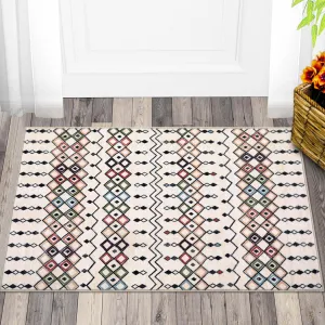 Trellis Area Rug 3x5 Geometric Design, Faux Wool Plush, Non-Slip, Washable, Low Pile, Living Room, Bedroom