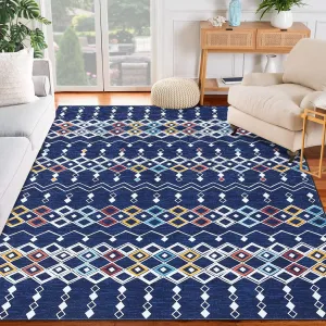 Bohemian Washable Rug 6x9 Geometric Pattern Soft Synthetic Fibers Non-Slip Backing for Living Room Bedroom
