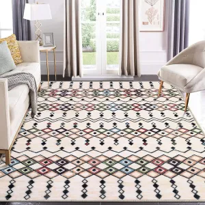 Rug 4x6 Vintage Boho Geometric Faux Wool Soft Plush Non-Slip Low Pile Foldable Thin for Living Room Bedroom
