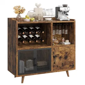 Vintage Wine Bar Cabinet, Liquor Coffee Bar Cabinet with Wine Rack and Glass Hanger, Sturdy Buffet Storage Cabinet for Kitchen Dining Living Room