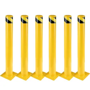 Safety Bollard 6 Packs 36 Inch Height Yellow Steel Posts with 24 Anchor Bolts for Traffic Control Driveway Barrier Parking Pole