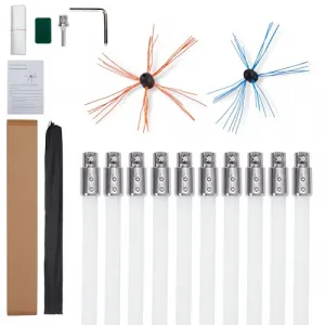 34 Feet Chimney Sweep Kit, Chimney Cleaning Kit with 10 Nylon Flexible Rods, Chimney Brush, Chimney Cleaner, Chimney Brush Kit Driven by Drill for Sweeping Fireplace, Double Brush Head