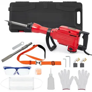 2200W Demolition Jack Hammer 1400 BPM Jack Hammer Concrete Breaker Tool Kit, 2pcs Chisels Bit Set W/Case, Noise-Canceling Earplug, Shoulder Strap