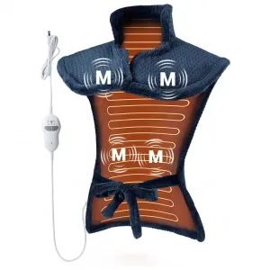Massaging Heating Pad for Neck, Shoulders and Back, 24" x 35" Large Electric Heating Pad for Back Pain Relief with 8 Massage Combos, 2 Heat Levels, 4 Massage Motors, 2H Auto Shut-Off, Blue