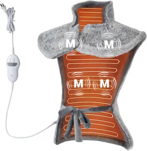 Massaging Heating Pad for Neck, Shoulders & Back, 24" x 35" Large Electric Heating Pad for Back Pain Relief with 3 Heat Levels, 4 Massage Settings, 2H Auto Shut-Off, 4 Massage Motors, Grey