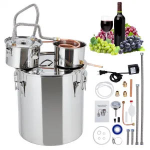 5Gal(3 Pots) Alcohol Distiller, Stainless Steel Kit with Copper Tube/Circulating Pump for Home Brewing Whisky, Wine, Brandy