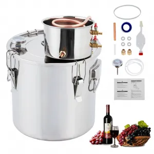 10Gal(2 Pots) Alcohol Distiller, Stainless Steel Kit with Copper Tube for Home Brewing Whisky, Wine, Brandy