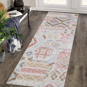 Boho Runner Rugs 2x6 Washable Entryway Runners Ultra-Thin Non-Slip Hallway Rug Runner Bohemian Floral Printed Area Rug Aesthetic Accent Rug Oriental Distressed Low Pile Floor Carpet Pink