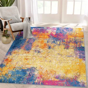 Area Rugs 9x12 Living Room Washable Rugs Modern Area Rug for Bedroom Abstract Rug Non Slip Carpet Throw Rugs Large Area Rug Stain Resistant Office Rug Classroom Rug 9'x12' Gold Multi