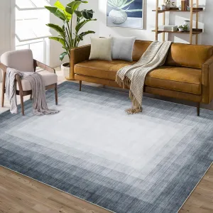 Modern Ombre Area Rug 5x7 Machine Washable Contemporary Border Gradient Carpet Rug Stain Resistant Non-Slip Accent Rug Coffee Table Rug Farmhouse Dining Office Bedroom Decor, Grey