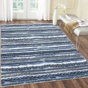 Washable Boho Rug 5x7 Non-Slip Backing + Plush Soft Fabric + Geometric Bohemia Design + Pet & Child Friendly + Grey/Black + Living Room, Bedroom, Dining Room