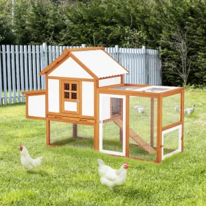 Outdoor Chicken Coop Wooden Hen House with Run, Poultry Cage w/Ramps, Nesting Box, 4 Access Areas, Wire Fence, Removable Bottom for Easy Cleaning