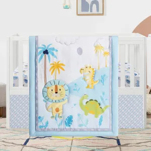 Dinosaur Crib Bedding Set for Girls Boys, 3 Piece Soft Baby Bedding Set Including Quilt, Fitted Crib Sheet and Crib Skirt