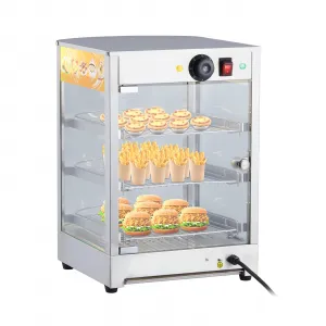 14-Inch Commercial Food Warmer Display Cabinet - 3-Tier 800W Pizza and Pastry Warmer with 3D Heating, Bottom Fan, Temperature Control, and Stainless Steel Glass Door