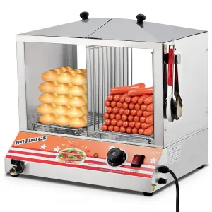 36L Hot Dog & Bun Steamer, Adjustable Temp, Stainless Steel