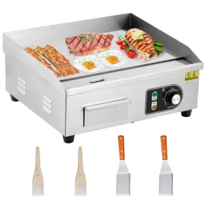 18-Inch Commercial Electric Grill 1600 Watts Non-Stick Stainless Steel Adjustable Temp 122°F-572°F for Home & Restaurant