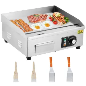 22-Inch Commercial Electric Grill 1600W Non-Stick Stainless Steel Adjustable Temp 122°F-572°F for Home & Restaurant(WITH PLUG)