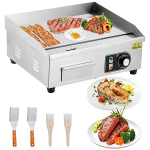14-Inch Commercial Electric Grill 1500 Watts Non-Stick Stainless Steel Adjustable Temp 122°F-572°F for Home & Restaurant(WITH PLUG)