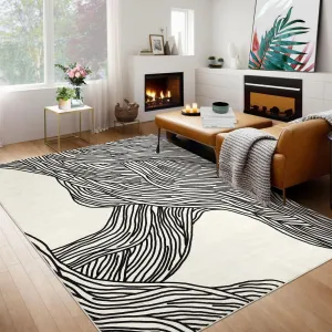 Area Rugs 8x10 Washable Rugs Modern Area Rug for Bedroom Living Room Rug Abstract Line Rug Non Slip Carpet Throw Rugs Large Area Rug Stain Resistant Office Rug Classroom Rug 8'x10' Beige