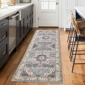 Runner Rugs 2x6 Boho Rug for Living Room Bedroom Low Pile Mat for Dining Room Kitchen Rug Easy Care Washable Mats Indoor Floor Vintage Carpet for Bedroom Decor