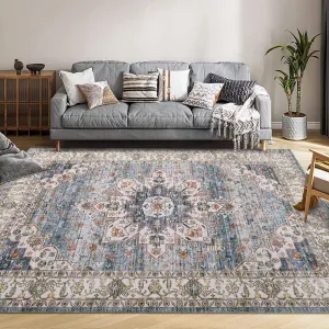 Area Rug 3x5 Bohemian Accent Rug Floral Print Hallway Mats Washable Rug for Living Room Bedroom Rug Non Slip Kitchen Rug Indoor Door Mat for Room Decor