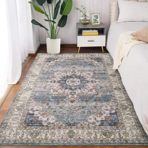 Large Area Rug 9x12 Washable Rug Vintage Carpet for Living Room, Bedroom Dining Room and Kitchen Office Nursery Boho Rug Non Slip Rug Indoor Floor Room Decor