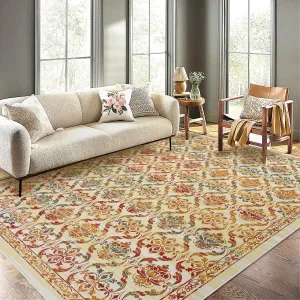 Large Area Rug 10x13 Washable Rug Modern Floral Indoor Non Slip Living Room Moroccan Trellis Bedroom Low Pile Thin Rug