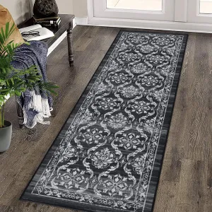 Runner Rug 2x6 Washable Rug Oriental Floral Runner Rug Boho Distressed Accent Rug Non-Slip Entryway Rug Living Room Runners Low Pile Non-Shedding Thin Floor Carpet for Home Floor Decor Black