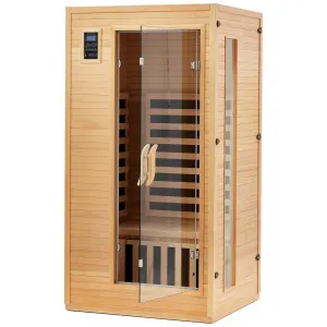 1 Person Sauna, Low EMF 6 Heating Plate Wooden Dry Steam Sauna with MP3 Auxiliary Connection, Dual Controls, Iron Shirt Wall Plate, Home Spa Day Use, Winter