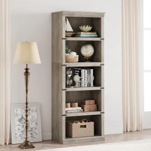 5 Tier Farmhouse Bookcase, 67.4 in Tall Book Shelf with Storage, Wooden Bookshelves 5 Shelf Display Shelvesfor Home Office, Living Room, Bed Room (Gray, 67.4 in H x 24.4 in W x 12.8 in D)