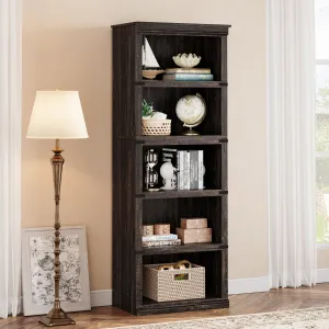 5 Tier Bookcase, Farmhouse Book Shelf with Storage, 67.4 Inch Tall Open Display Bookshelves, Wooden 5 Shelf Bookcase for Living Room, Bedroom-Oak