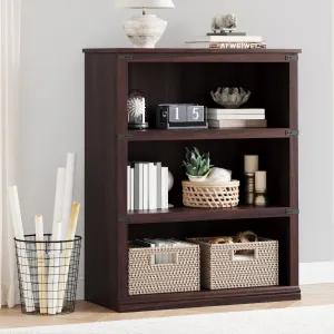 Farmhouse 3-Tier Bookcase, Rustic Plain Book Shelf with Storage Open Display Bookshelves, Space-Saving Industrial Design Home Decor Furniture for Office, Living Room, Bedroom, Cherry