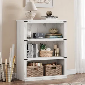3 Tier Bookcase, Farmhouse Book Shelf with Storage Open Display Bookshelves, 43.3" Low Book Case Wooden 3 Shelf Bookcase Home Decor Furniture for Home Office, Living Room, Bed Room - White