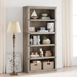 5 Tier Bookcase, Farmhouse Book Shelf with Storage Open Display Bookshelves, 67.4" Tall Book Case Wooden 5 Shelf Bookcase Home Decor Furniture for Home Office, Living Room, Bed Room, Gray