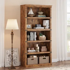 5 Tier Bookcase, Farmhouse Book Shelf with Storage, Tall Book Case Wooden 5 Shelf Bookcase for Home Office, Living Room, Bed Room (Vintage, 67.4" H x 31.5" W x 12.8" D)