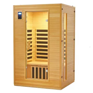 2-Person Infrared Sauna, Indoor Sauna for Home 6 Heating Plate Physical Therapy Wooden Dry Steam Sauna, Low EMF, MP3 Auxiliary Connection, Dual Controls Inside and Outside Fits