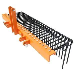 72 Inch 6FT Pine Straw Needle Rake, 8mm 30pcs Coil Spring Tines, 3 Point Straw Rake, Durable Powder Coated Steel Spring Landscape Rake Fit for Cat1 Tractors - Orange+Black