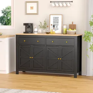 55" Buffet Sideboard Cabinet with Storage,Double Door Kitchen Cabinet, Coffee Bar Cabinet with 2 Drawers,Modern Farmhouse Coffee Bar Cabinet, Wood Buffet Table Dining Room Cabinet
