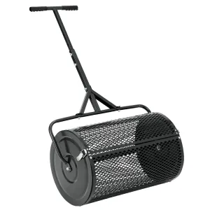 24 Inch Peat Moss Spreader with T Handle & Side Latches - Black