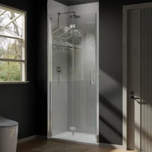 Frameless Shower Door 34-35" W x 72" H, Modern Bi-Fold Glass Door with 1/4" Clear Tempered Glass, Round Lever Handle, Seal Strip, Adjustable Pivot