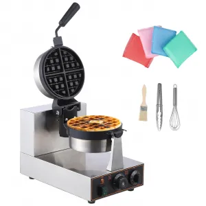 360° Rotating Electric Waffle Making Machine | 50-250℃ Non-Stick Flip Waffle Iron Waffle Maker Time Control Temperature Adjustable, 110V 1200W