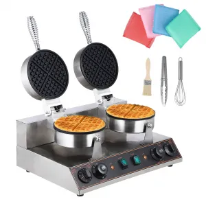 Commercial Electric Waffle Maker Stainless Steel Nonstick Mold for Restaurant, Bakeries, Snack Bar Use (110V 2400W)
